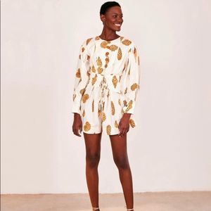 Farm Rio Leopard Shell Matelasse Quilted Long Sleeve Romper, Size Small